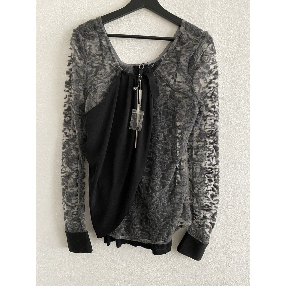 New Poleci Women’s Artsy Lace Asymmetrical Long Sleeve Blouse Top Sz M 10 H15